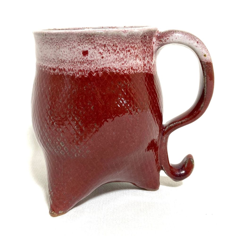 Red Tripod Three Footed 3 Legged Pottery Mug 20oz